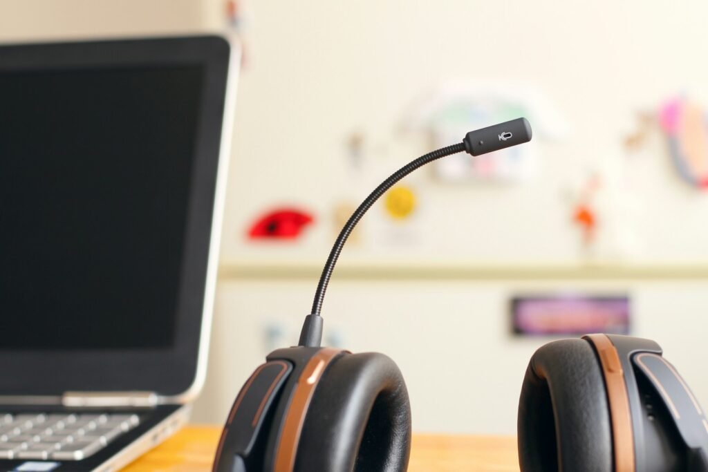 Customer support outsourcing team using a headset and laptop for customer service operations